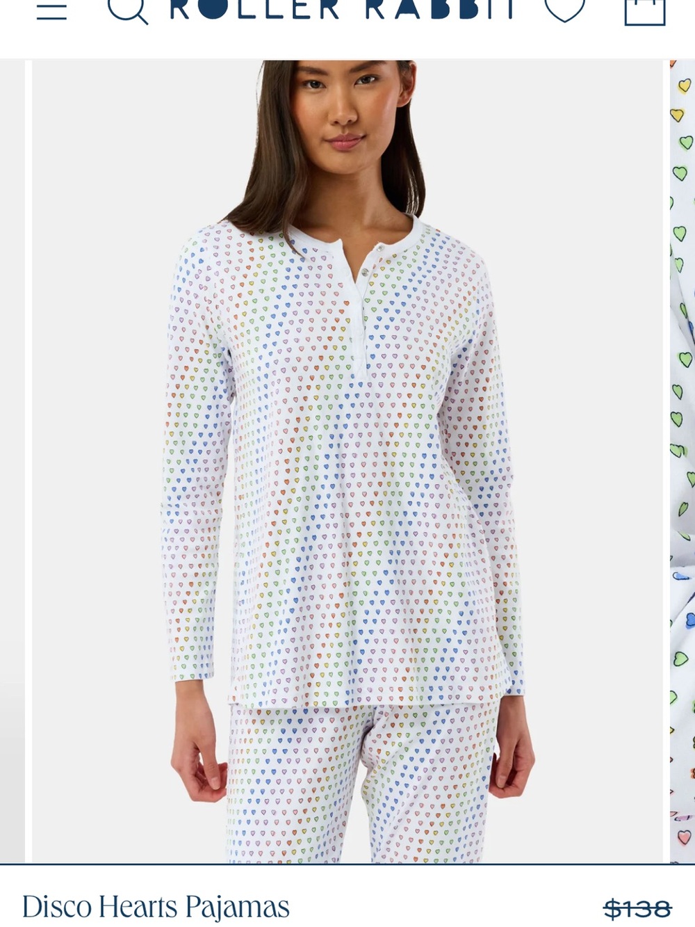 Roller Rabbit Disco Hearts Pajama Set in White with Rainbow Hearts (used)